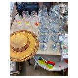 Woven Outdoor Hat, Plastic Wine and Summer Glasses