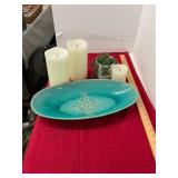 Bowl, Battery Candles and Faux Plant