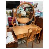 Antique Oak Vanity Dressing Table with Chair
