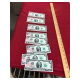 Consecutive Serial Number 1976 First Day 2$ Bills