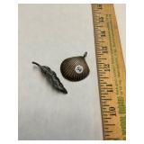 Sterling Shell Pendant and Feather Pin Lot