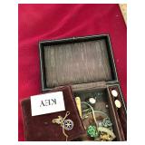 Antique Leather Jewelry Box With Contents
