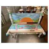 Signed Painted Mermaid Bedframe Bench