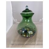 Blown Glass Jar of Antique Marbles