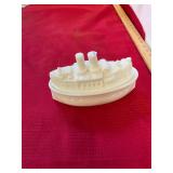 Milk Glass Navy Ship Trinket Box