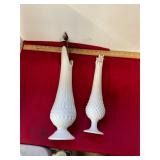 2 Milk Glass Swung Vases
