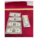 4 1976 $2 Notes and Canada Note