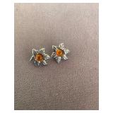 925 Sterling Amber Flower Earrings