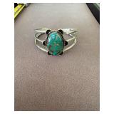 MO Signed Sterling Turquoise Cuff Bracelet
