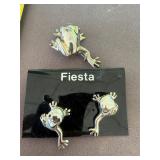 Silver 925 Frog Pin and Earrings