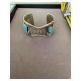 Sterling Coral and Turquoise Cuff Bracelet
