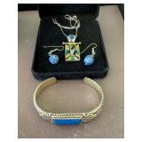 925 Necklace, Cuff Bracelet, and Earrings