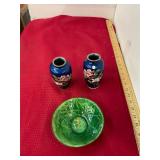 2 Cloissonne Vases and Enamel Bowl
