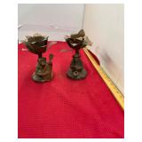 2 Monkey Playing Instrument Candle Holders