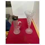 Large Crystal Vase and Crystal Pitcher