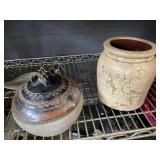 Signed Pottery Dish and Antique Crock