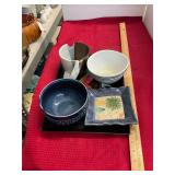 Vintage Tray and Pottery Pieces