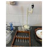 Iron Lamp, Silver Plate Spoons, and Candle Holders