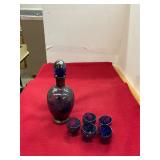 Silver Overlay Cobalt Decanter Set