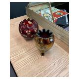 2 Rose Vases Cranberry and Carnival Glass