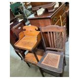 Antique Stand and Cane Bottom Chair