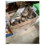 Antique Crate and Oil Lamps