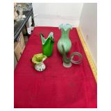 4 Green Art Glass Pieces