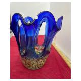 Large Blue Art Glass Vase