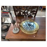 Brass Porthole Mirror and Crane