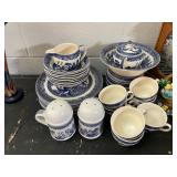 Vintage Blue and White Blue Willow China Set