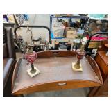 2 Etched Cranberry Lamps