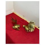 Pair of Fighting Brass Cock Roosters