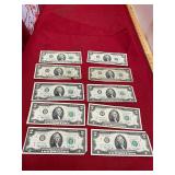 (10) 1976 $2 Bills