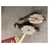 2 Antique Wooden Pulley Blocks