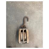 Large Antique Wooden Pulley Block