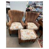 2 Wicker Chairs and Ottoman