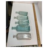 Lot of 5 Antique Blue and White Bottles