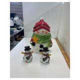 Snowman Cookie Jar and Salt and Pepper Shakers