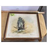 Signed Ship Oil on Canvas Painting