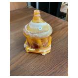 Slag Glass Honeycomb Honey Jar