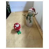 Snowman and Vintage Rosbro Santa Candy Container