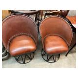 Pair of Leather and Wrought Iron Chairs