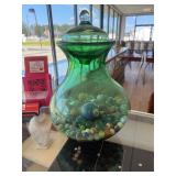 Blown Glass Jar with Antique Marbles