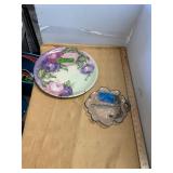 Vintage Porcelain Painted Platter Silverplate Dish