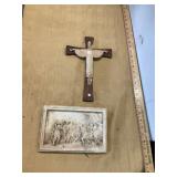 Vintage Chalkware Crucifix and Wall Plaque