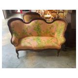 Antique Victorian Loveseat Bird Pattern