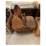 Antique Picnic Basket and Shoe Shine Box