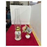Signed Pottery Oil Lamp and Painted Ruffled Vase