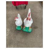 2 Concrete Chicken Yard Ornaments