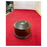 Wooden Coin Trinkets Box and Foreign Coins